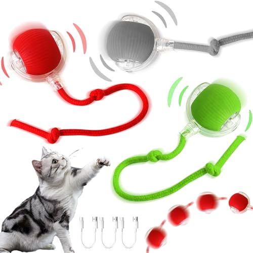 Interaktiver Spielball mit Schwanz für Katzen, 3 PCS Interaktiver Spielball für Katzen,Interaktiver Ball Katze,Katzenspielzeug Elektrisch Ball Interaktiv,360° Rolling Smart Ball FüR Katzen Und Hunde von HEYIDAMAI