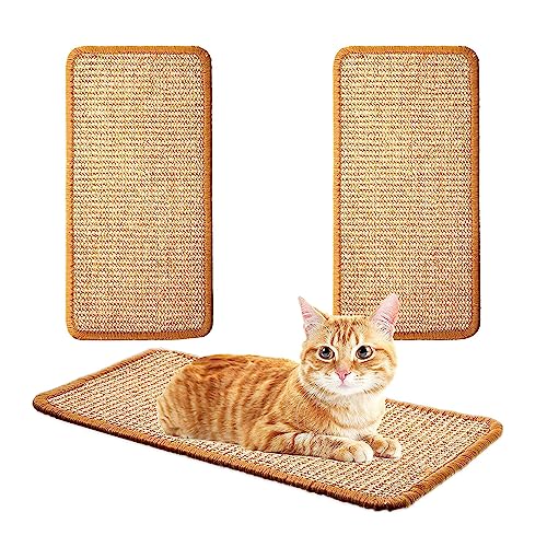 3PCS Natürlicher Sisal Katzen Kratzmatte,Katzenkratzbretter,Kratzbrett Wand,Kratzteppich& Kratzmöglichkeit,Sofaschutz Katze mit Klebeband,20 x 45cm Fertig Gewachsen Katzenteppich kratzecke für Katzen von HEYOUTH