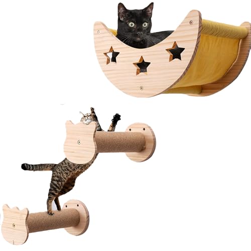 HEYOUTH Kletterwand Katzen,Katzen Wandelemente,Katzenwandmöbel Set,inkl. 2X Katzentreppe Wand,katzenhängematte,kratzbaum Wand,Katzenregale und Sitzstangen für Wand von HEYOUTH