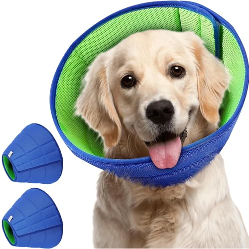 Halskrause Hund,Leckschutz Hund,Schutzkragen Hund,2pcs Leckschutz Verstellbar Leichtgewicht,Schutzkragen,Atmungsaktive,Wasserdicht PVC,Abnehmbar Leicht zu Reinigen,für Hunde Katzen L(39-48cm,Blue) von HEYOUTH