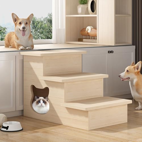 Hundetreppe,katzentreppe mit Höhle,Haustiertreppe aus Holz,hundetreppe 60cm hoch für kleine Hunde, für kleine und ältere Tiere,um sicher Zugang zu höheren Bereichen wie Betten und Sofas zu erhalten von HEYOUTH