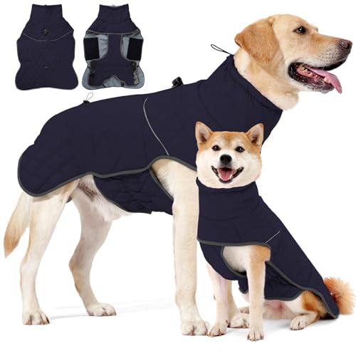 HEYWEAN Hundemantel Winter Wasserdicht Hundejacke mit D-Ring Warm Mantel Hund Fleece Hundepullover Reflektierende Wintermantel für kleine mittlere große Hunde Kleidung Hundejacke Wandern Winterweste von HEYWEAN