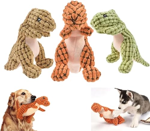 Unzerstörbarer robuster Dino-Hund, Starkes Plüsch-Quietschspielzeug, ausgestopftes Hundespielzeug, Plüsch-Hundespielzeug, robuste Hunde (Color : 3PCS) von HEdir