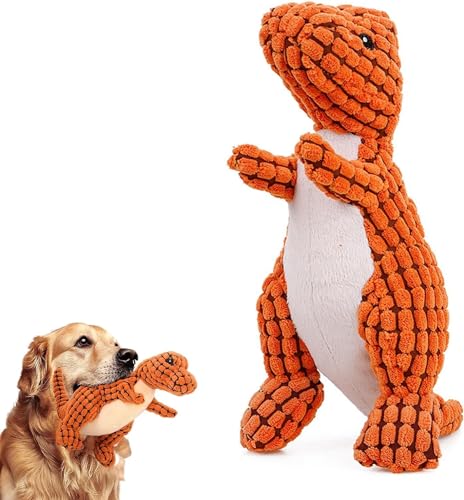 Unzerstörbarer robuster Dino-Hund, Starkes Plüsch-Quietschspielzeug, ausgestopftes Hundespielzeug, Plüsch-Hundespielzeug, robuste Hunde (Color : Orange) von HEdir