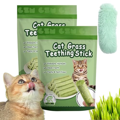 HFDHD Kittygreen Sticks, Katzengrassticks aus natürlichen Zutaten, Katzengras-Beißsticks für Hauskatzen, Katzengras-Zahnreinigungssticks, Katzengras-Leckerlis (2Bag) von HFDHD