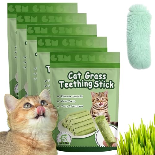 HFDHD Kittygreen Sticks, Katzengrassticks aus natürlichen Zutaten, Katzengras-Beißsticks für Hauskatzen, Katzengras-Zahnreinigungssticks, Katzengras-Leckerlis (5Bag) von HFDHD