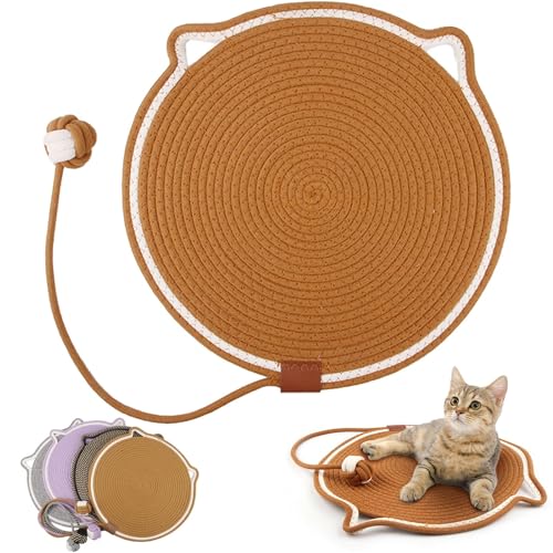 Sellerie-Haustiere Dual Kratzer, handgewebt ohne Trümmerkratzern Innenkatzen, großer Katzenbett-Katze Kratzpolster mit Katzenspielzeug (Brown) von HFDHD