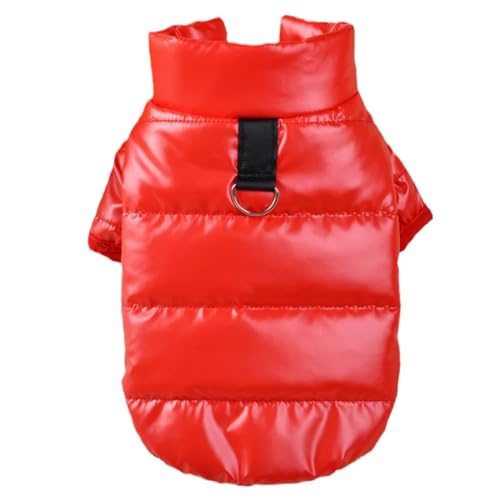 Haustier Hundekleidung Outdoor Winddicht Wasserdicht Leder Hundemantel Winter Warm Gepolsterte Jacke für Hunde und Katzen (Rot, L) von HFENGKG