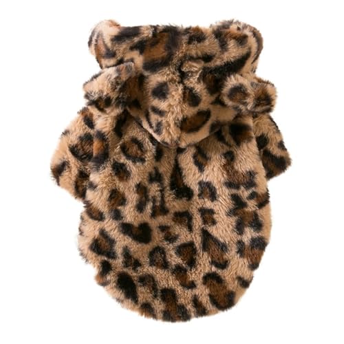 Hund Hoodie Winter Warm Plüsch Haustier Hund Kleidung Leopard Print Hundemantel Jacke Kleidung für kleine Hunde Haustiere Kostüme (Braun, XL) von HFENGKG