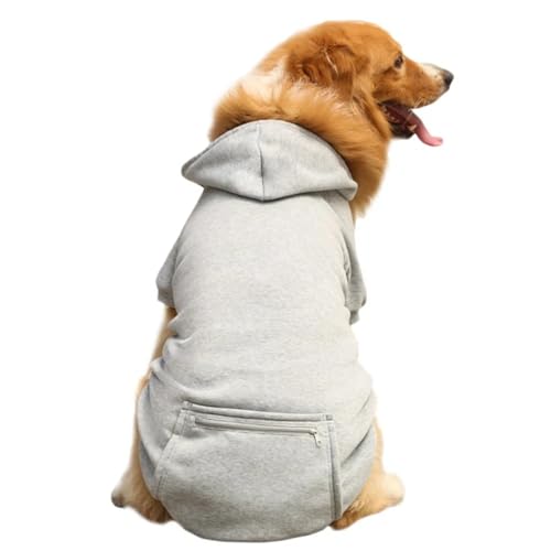 Hunde-Kapuzenpullover für kleine und mittelgroße Hunde, Kapuzen-Sweatshirt mit Tasche, Hut, Haustierkleidung, Hundepullover, Mantel, Winter (Grau, XXXL) von HFENGKG