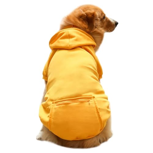 Kapuzenpullover für kleine und mittelgroße Hunde, Kapuzen-Sweatshirt mit Tasche, Hut, Haustierkleidung, Hundepullover, Mantel, Winter, Gelb, Größe XS von HFENGKG