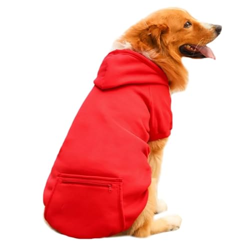 Kapuzenpullover für kleine und mittelgroße Hunde, Kapuzen-Sweatshirt mit Tasche, Hut, Haustierkleidung, Hundepullover, Mantel, Winter (Rot, Größe L) von HFENGKG