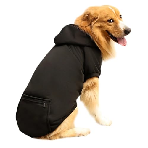 Welpen-Kapuzenpullover für kleine und mittelgroße Hunde, Kapuzen-Sweatshirt mit Tasche, Hut, Haustierkleidung, Hundepullover, Mantel, Winter, Schwarz, Größe XXL von HFENGKG