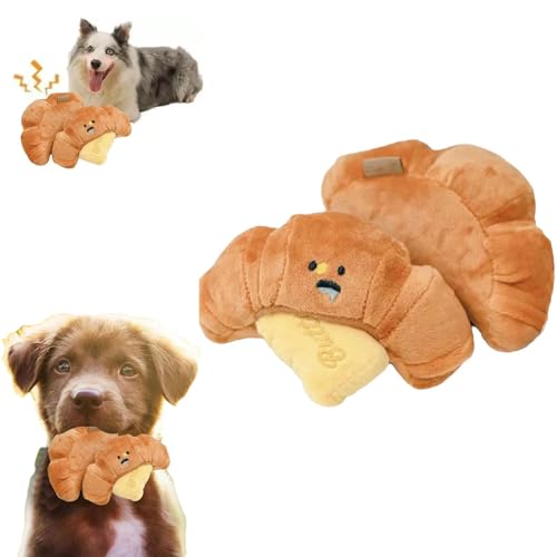 HFLWYWD Croissant Plüsch-Hundespielzeug, Croissant Quietschspielzeug zum Zahnen, interaktive Quietschmatte für geistige Stimulation und Gehirntraining von Welpen, niedlich, lustig, interaktiv, von HFLWYWD