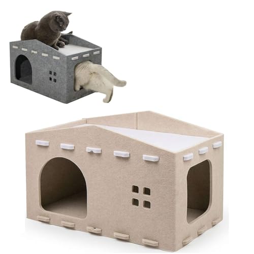 Katzenbett für Indoor-Katzen, Outdoor-Katzenhaus extra breit, Katzenhaus für zwei, zusammenklappbares Katzenhaus für draußen, Doppelzweck-Haustierhaus und Beistelltisch, wildes Katzenhaus für große von HFLWYWD