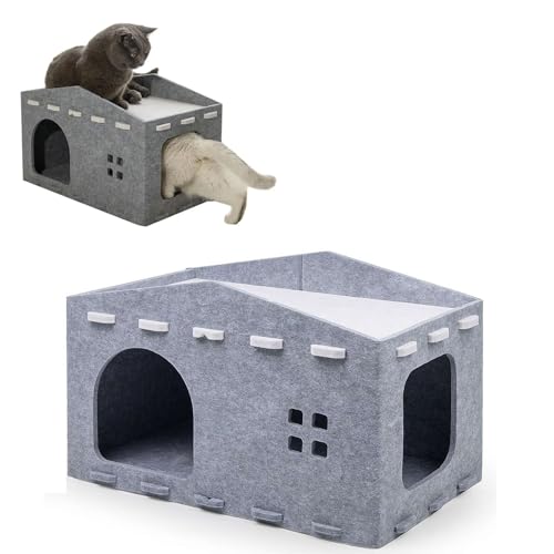 Katzenbett für Indoor-Katzen, Outdoor-Katzenhaus extra breit, Katzenhaus für zwei, zusammenklappbares Katzenhaus für draußen, Doppelzweck-Haustierhaus und Beistelltisch, wildes Katzenhaus für große von HFLWYWD