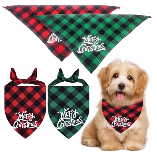 2 Stück Weihnachtshund Bandanas, Halstuch Hund, Hundekostüm Weihnachten, Einstellbare Dreieck Hundehalstuch für Haustier Weihnachten Kostüm Dekoration Zubehör, für kleine mittlere große Hunde von HFMYGS