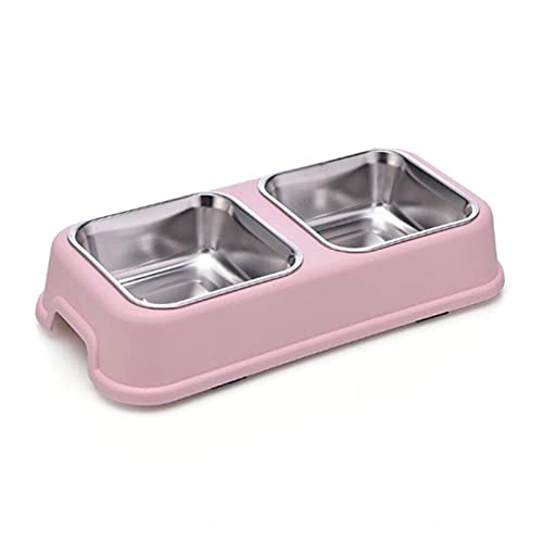 Doppelnapf für Hunde, Welpenfutter, Wasser-Futterstation, niedlich, Edelstahl, Haustier-Zubehör, Futternapf, Hundenapf, Haustiernapf (Farbe: Blau) (Rosa) von HFRUUWSEHJJKK