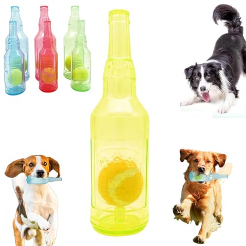 Crunch Play Flaschenspielzeug, Flaschenkauspielzeug für Hunde, Wasserflaschenspielzeug für Hunde, Kunststoffflasche mit Ballspielzeug für Hunde, interaktives Kauspielzeug für Hunde mit Tennisball für von HFSAZJ