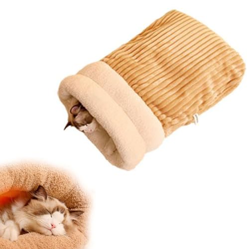 HFSAZJ Katzenschlafsack für Indoor-Katzen, weiches Katzenbett, Höhlenschlafsack, 360°-Wickelung, bequemer Haustier-Kuschelsack, Katzen-Winterschlafsack für Katzen und Hunde (Braun, L) von HFSAZJ