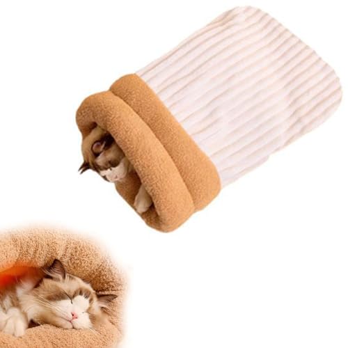 HFSAZJ Katzenschlafsack für Indoor-Katzen, weiches Katzenbett, Höhlenschlafsack, 360°-Wickelung, bequemer Haustier-Kuschelsack, Katzen-Winterschlafsack für Katzen und Hunde (Weiß, M) von HFSAZJ