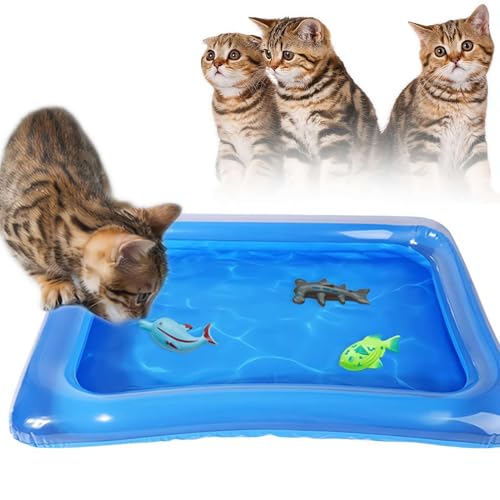 Wassersensorische Matte, 2024 Neue Haustier Wasser Sensorische Spielmatte für Katzen, Katzenwasserpad Fischspielzeug, Verdickte Wassersensor Spielmatte, Kühlmatte für Katzen, Interaktives von HFSAZJ