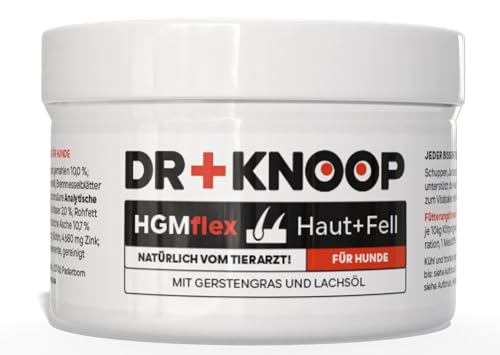 Für Haut & Fell Hund - Juckreiz Hund, stumpfes Haar, Probleme Fellwechsel, trockene schuppige Haut - mit Lachsöl MSM Omega 3+6 Fettsäure Hund, Fellpflege Hund, 80g, für Allergiker geeignet von HGM