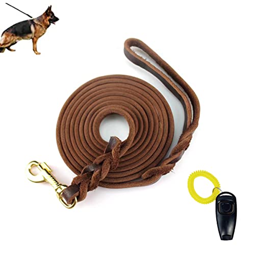 HGMOMO 1.8m Lange Leder-Hundeleine und Halsband-Set,weiches,verstellbares Hundehalsband Starke geflochtene Leine mit Hundetrainingspfeife,Leine und Halsband-Set für kleine,mittelgroße große Hunde,M von HGMOMO