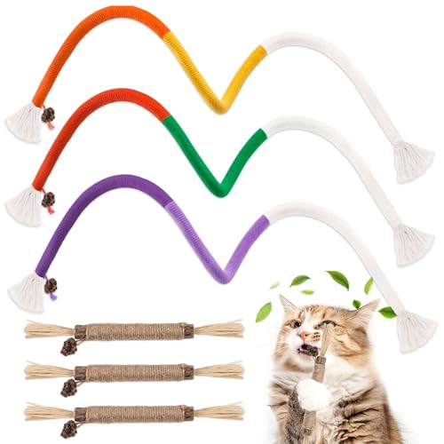 HGRGHH 3 Stück Katzenminze Stick, 3 Stück Kauspielzeug Katze Beißseil 70 cm, Interaktives Katzenspielzeug,Katzen Kausticks Set, Katzensticks für Katzen Zahnpflege & Gegen Mundgeruch von HGRGHH