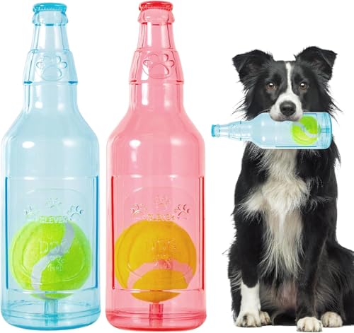 HGRYNDRO Crunchnplay Flaschenspielzeug für Hunde, Hundespielzeugflasche mit Ball, Wasserflaschen-Hundespielzeug, quietschendes Hundespielzeug, langlebiges interaktives Apportierspielzeug von HGRYNDRO