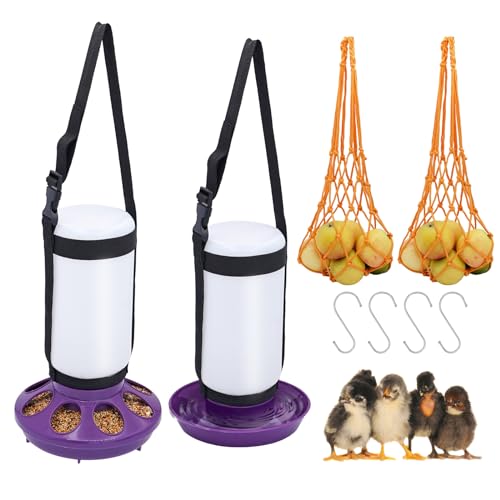 2 Packungen Küken Feeder und Waterer Kit 1L Küken Feeder und 1L Küken Waterer Chicken Feeder and Hanging Chicken Waterer for Poultry Farm Chick Water Food Feeder (Purple) von HHNIULI