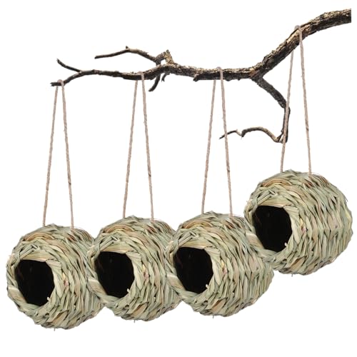 4 Pcs Bird Nest Hummingbird Houses for Nesting, Natural Grass Hanging Bird Hut Bird Resting Nest Sleeping Bird Bed Birds Nest Bird Bed for Bird Woven Bird House Spherical Bird Cage von HHOZsafety