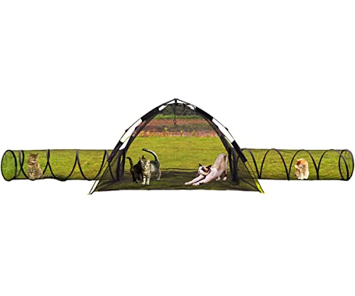 HI SUYI 3-in-1 Tragbares Katzenlaufstall, Outdoor-Gehege, aufklappbares visuelles Netz, Haustier-Spielzelt, Tunnel, Compound-Haus für Katzen, Welpen, Kaninchen, Kleintiere, groß von HI SUYI