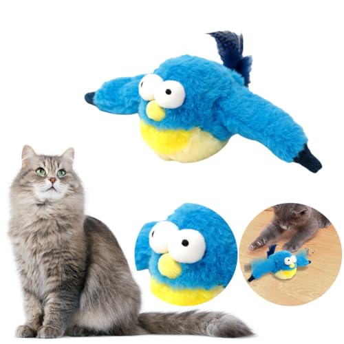 Katzenspielzeug Vogel Interaktives Katzenspielzeug Flatternder Vogel, für erwachsene Hauskatzen,Wiederaufladbar und waschbar,Tolles Vogelspielzeug für Katzen und Kätzchen zum Beißen und Treten (blau) von HIAME