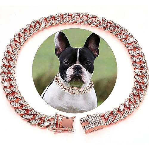 Hundekette Diamant Kubanische Halsbänder Rosegold Metallkette Halsband(35cm) von HIAOCEEY