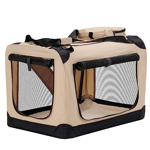 HICC PULE Faltbare Hundebox mit weichen Seiten, 71,1 cm, tragbare Reise-Zwinger für große und mittelgroße Hunde, für drinnen und draußen, ideal für Training und bequemen Transport, Beige von HICC PULE