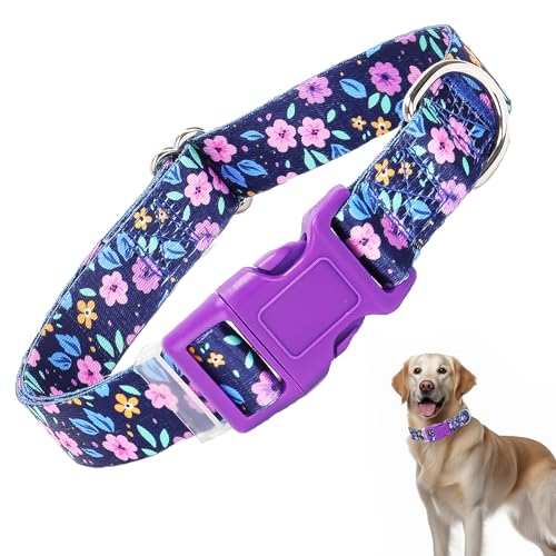 Hundehalsband für Mädchen, für XS, S, M, L, XL, XL, Blumen, verstellbar, bequem, weich, langlebig, Katzen- oder Hundehalsbänder (L) von HIDAKEAI