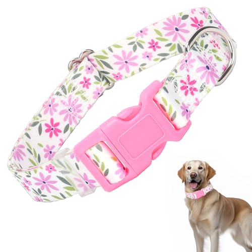 Hundehalsband für Mädchen, für XS, S, M, L, XL, XL, Rosa, Hundehalsband mit Blumenmuster, verstellbar, bequem, weich, langlebig, Katzen- oder Hundehalsband (XL) von HIDAKEAI