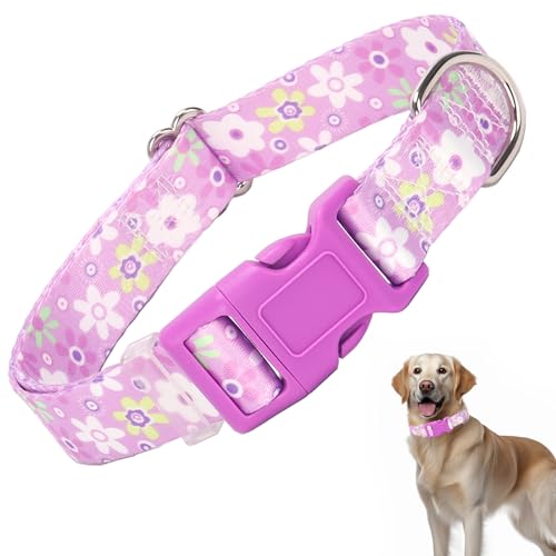 Hundehalsband für Mädchen, lila mit Blumenmuster, verstellbar, bequem, weich, langlebig, Katzen- und Hundehalsband für XS, S, M, L, XL (XL) von HIDAKEAI