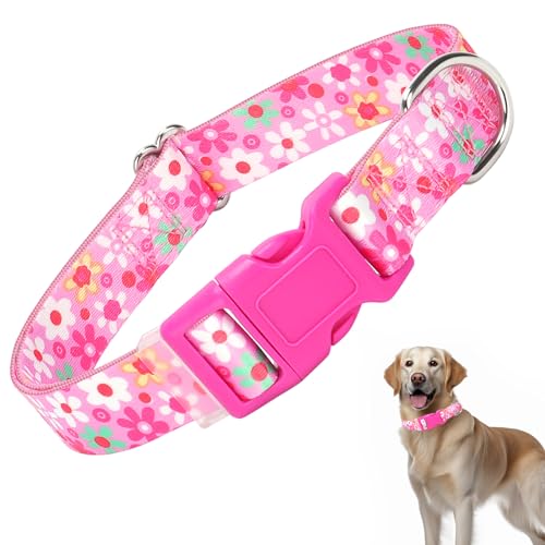 Hundehalsband für Mädchen, rosa mit Blumenmuster, verstellbar, bequem, weich, langlebig, Katzen- und Hundehalsband für XS, S, M, L, XL von HIDAKEAI