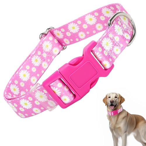 Hundehalsband für XS, S, M, L, XL, XL, Hot Pink mit Gänseblümchen-Motiv, verstellbar, bequem, weich, langlebig, Katzen- oder Hundehalsband (Hot Pink mit Blumenmuster, XL) von HIDAKEAI