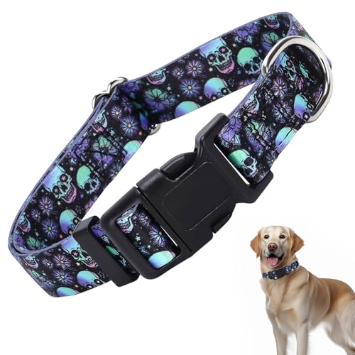 Hundehalsband für XS, S, M, L, XL, XL, Hunde, Totenkopf-Hundehalsband für Jungen, verstellbar, bequem, weich, langlebig, Katzen- oder Hundehalsbänder (M) von HIDAKEAI