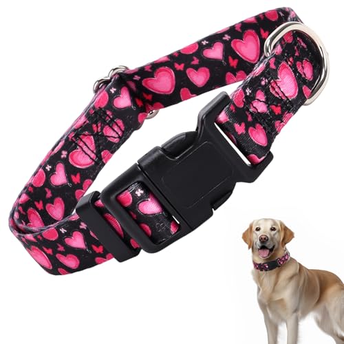 Hundehalsband für XS, S, M, L, XL, XL, Hunde, Valentinstags-Hundehalsband mit Herzmuster, verstellbar, bequem, weich, langlebig, Katzen- oder Hundehalsband (Herz S) von HIDAKEAI