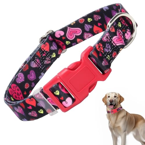 Hundehalsband für XS, S, M, L, XL, XL, Hunde, Valentinstags-Hundehalsband mit Herzmuster, verstellbar, bequem, weich, langlebig, Katzen- oder Hundehalsband (XL) von HIDAKEAI