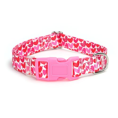 Hundehalsband für XS, S, M, L, XL, XL, Valentinstag, Hundehalsband mit rosa Herzmustern, verstellbar, bequem, weich, langlebig, Katzen- oder Hundehalsband (Rosa, L) von HIDAKEAI