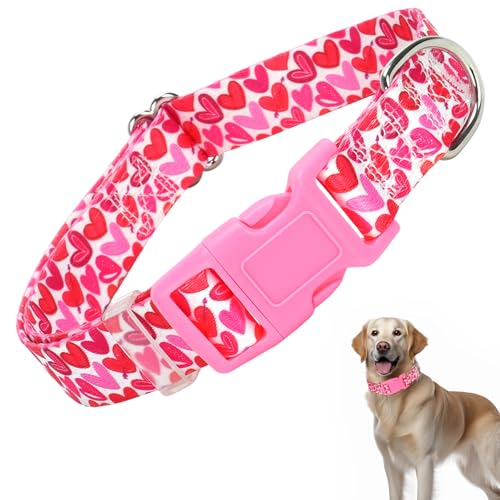 Hundehalsband für XS, S, M, L, XL, XL, Valentinstag, Hundehalsband mit rosa Herzmustern, verstellbar, bequem, weich, langlebig, Katzen- oder Hundehalsband (Rosa, L) von HIDAKEAI