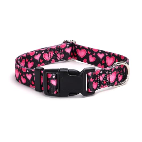 Hundehalsband für XS, S, M, L, XL und XL, Valentinstags-Hundehalsband mit Herzmuster, verstellbar, bequem, weich, langlebig, Katzen- oder Hundehalsband (Herz, M) von HIDAKEAI