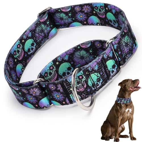 Martingale-Halsband für Hunde, 3,8 cm, verstellbar, groß, breit und dick, kein Ziehen, für mittelgroße und große Rassen, strapazierfähiges Hundehalsband (Totenkopf, L) von HIDAKEAI