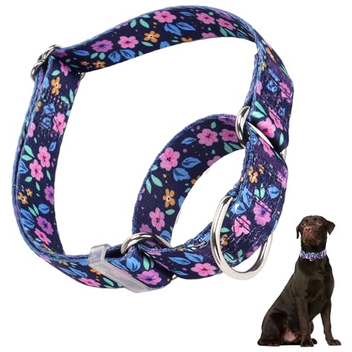 Martingale-Halsband für Hunde, Blumenmuster, Martingal-Halsband, verstellbar, hochwertig, rutschfest, mit speziellem Design für kleine, mittelgroße und große Mädchen (Blume L) von HIDAKEAI