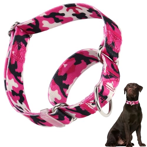 Martingale-Halsband für Hunde, Martingale-Halsband, verstellbar, hochwertig, rutschfest, mit speziellem Design für kleine, mittelgroße und große Mädchen, Rosa Tarnmuster, Größe M von HIDAKEAI